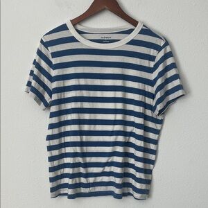 Old Navy Blue and White Striped Short Sleeve Everywear Tee
